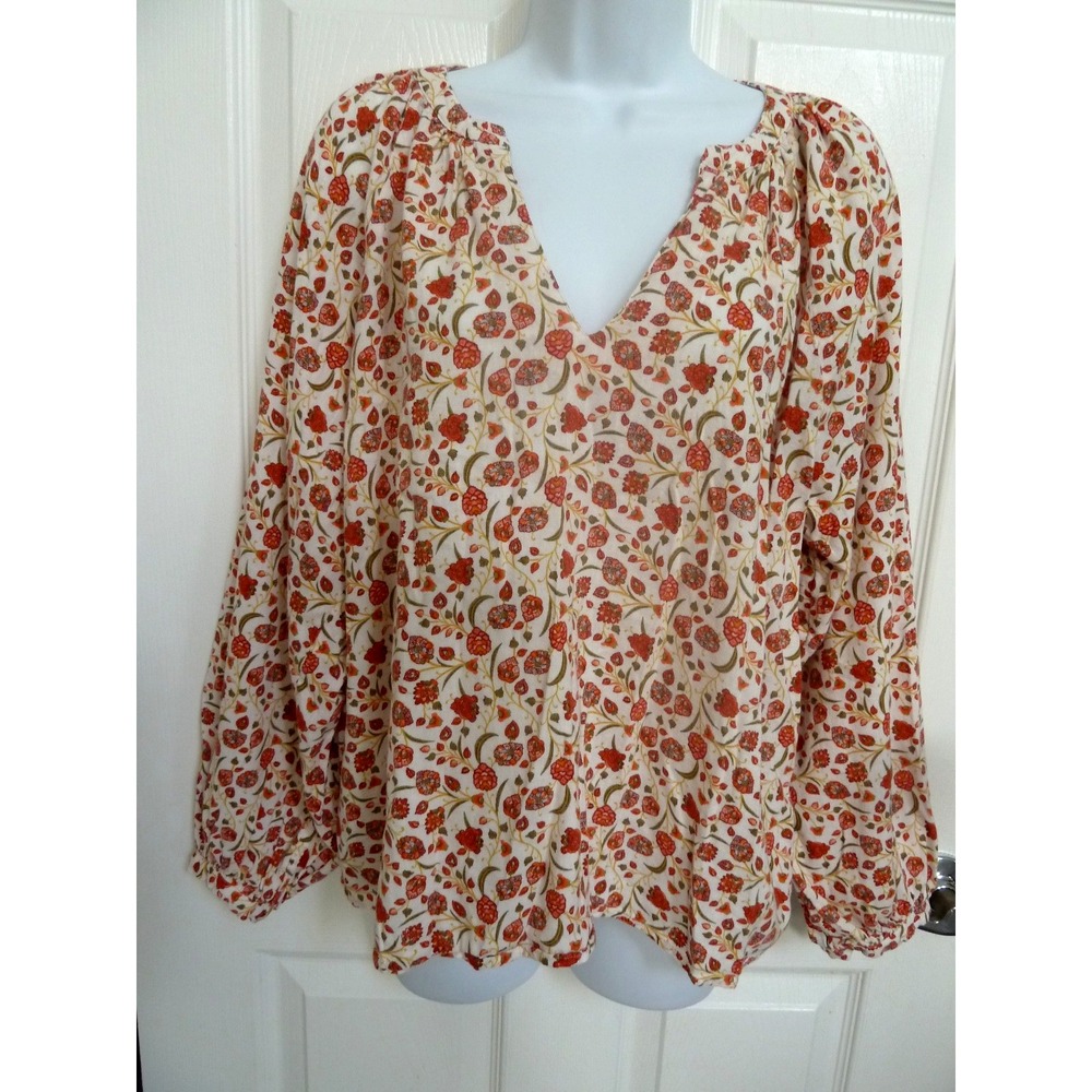Old Navy Womens Medium Floral Balloon Sleeve Pullover Blouse Boho V-Neck Top